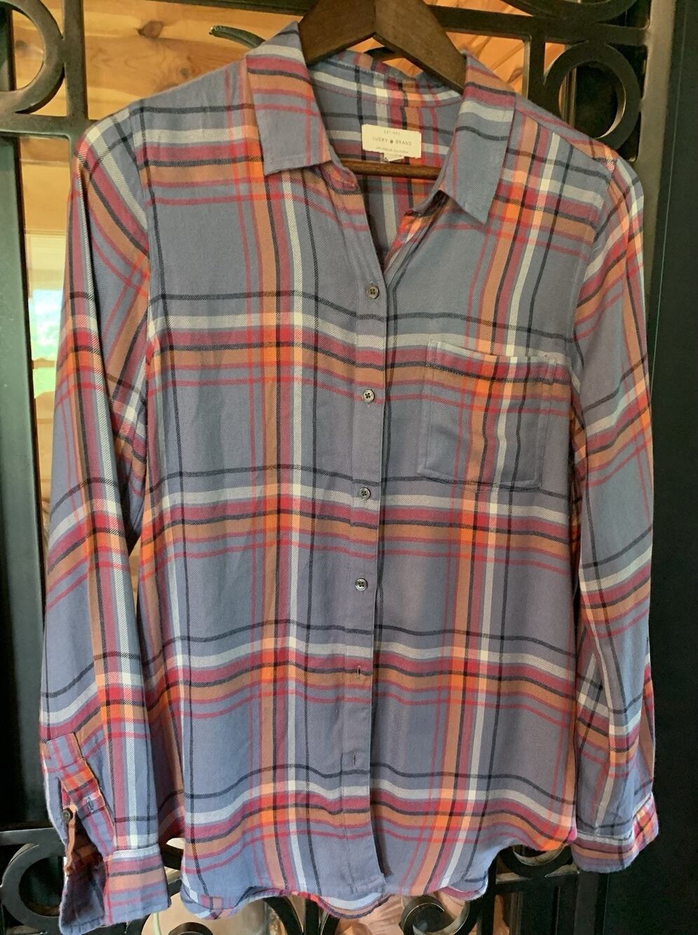 Lucky Brand Women's Plaid Button-Up Shirt Size M Modal/Viscose